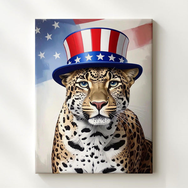 Patriotic Leopard Canvas – Uncle Sam Hat & 4th of July Wild Style - Gifitto