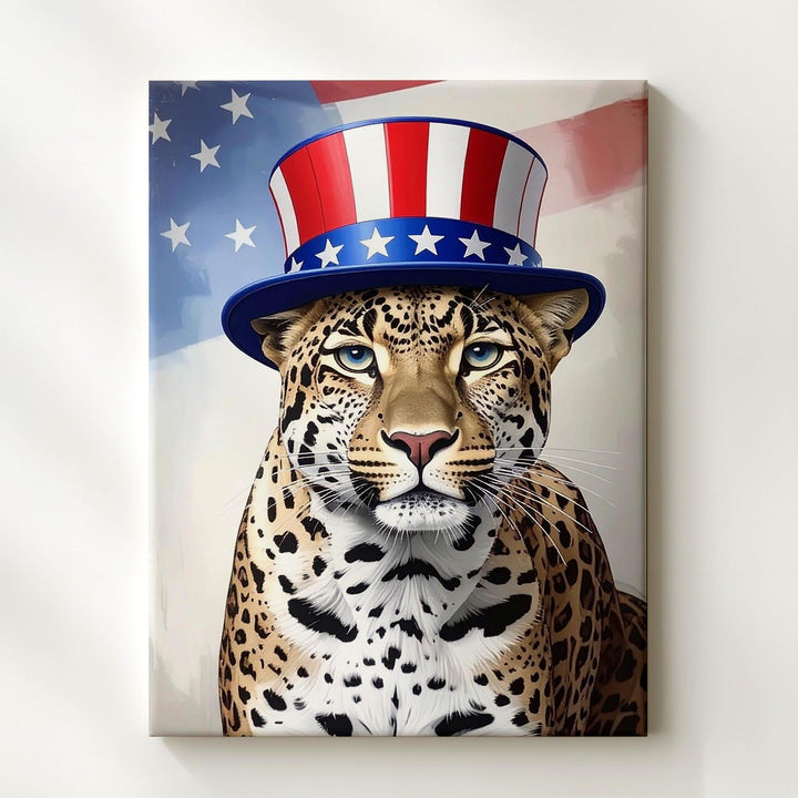Patriotic Leopard Canvas – Uncle Sam Hat & 4th of July Wild Style - Gifitto