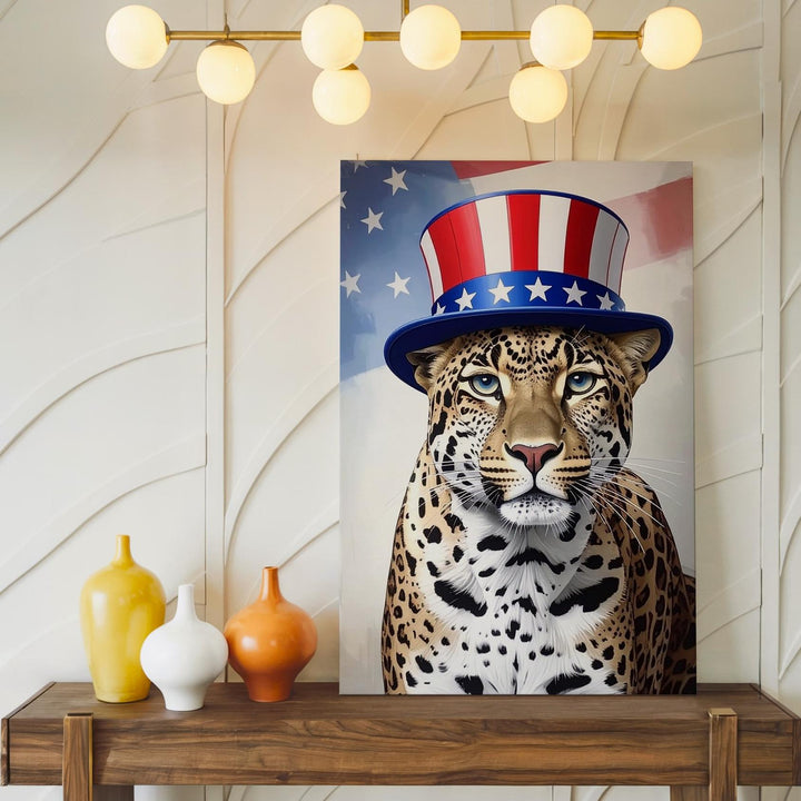 Patriotic Leopard Canvas – Uncle Sam Hat & 4th of July Wild Style - Gifitto