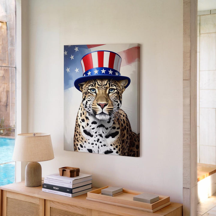 Patriotic Leopard Canvas – Uncle Sam Hat & 4th of July Wild Style - Gifitto