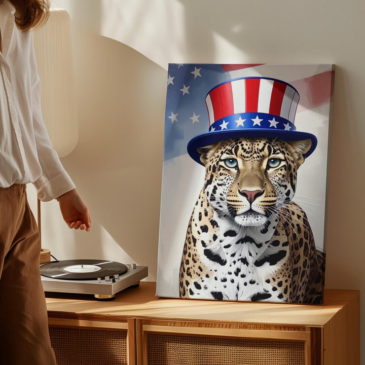 Patriotic Leopard Canvas – Uncle Sam Hat & 4th of July Wild Style - Gifitto
