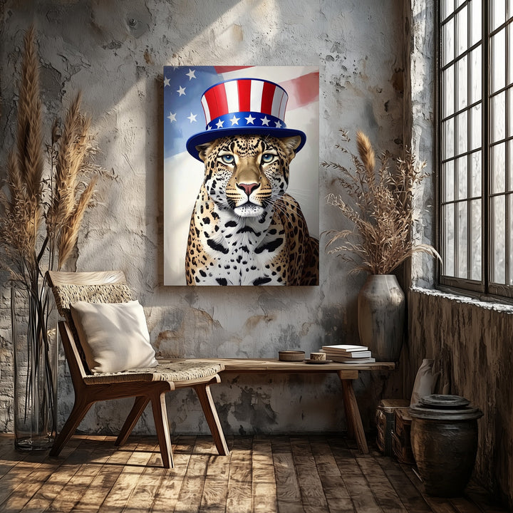 Patriotic Leopard Canvas – Uncle Sam Hat & 4th of July Wild Style - Gifitto
