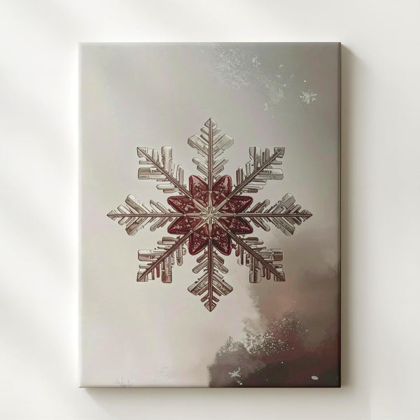 Rust Red Snowflake Canvas – Minimalist Winter Wall Art with Symmetrical Elegance - Gifitto