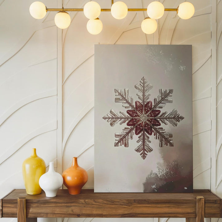 Rust Red Snowflake Canvas – Minimalist Winter Wall Art with Symmetrical Elegance - Gifitto