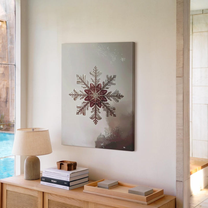 Rust Red Snowflake Canvas – Minimalist Winter Wall Art with Symmetrical Elegance - Gifitto