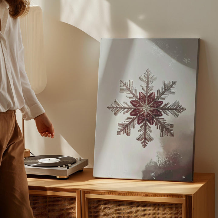 Rust Red Snowflake Canvas – Minimalist Winter Wall Art with Symmetrical Elegance - Gifitto