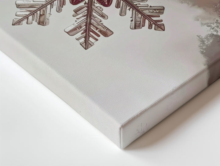 Rust Red Snowflake Canvas – Minimalist Winter Wall Art with Symmetrical Elegance - Gifitto