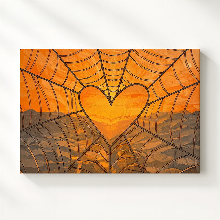 Bold Heart Web Canvas – Graphic Black & Orange Halloween Pop Art - Gifitto