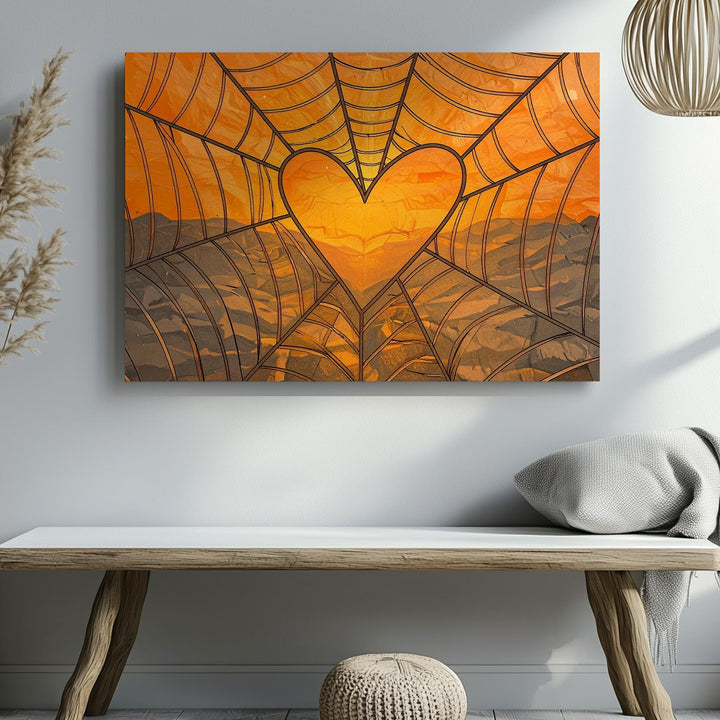 Bold Heart Web Canvas – Graphic Black & Orange Halloween Pop Art - Gifitto