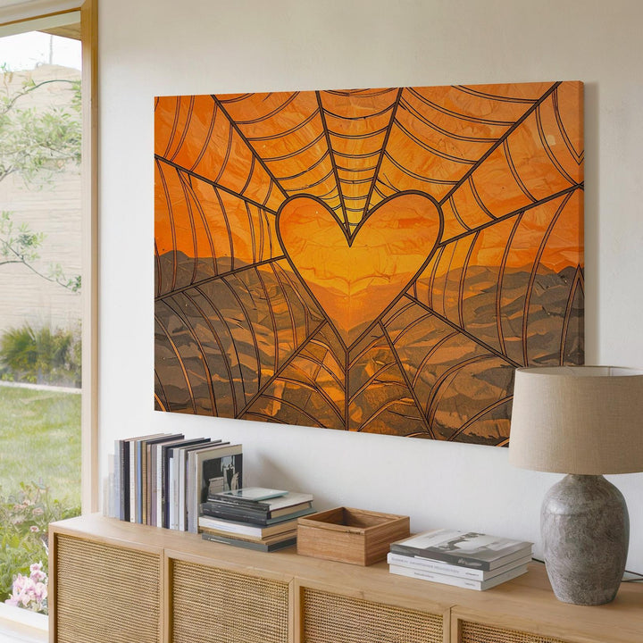 Bold Heart Web Canvas – Graphic Black & Orange Halloween Pop Art - Gifitto