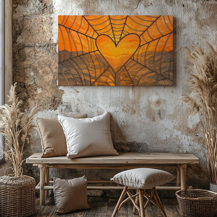 Bold Heart Web Canvas – Graphic Black & Orange Halloween Pop Art - Gifitto