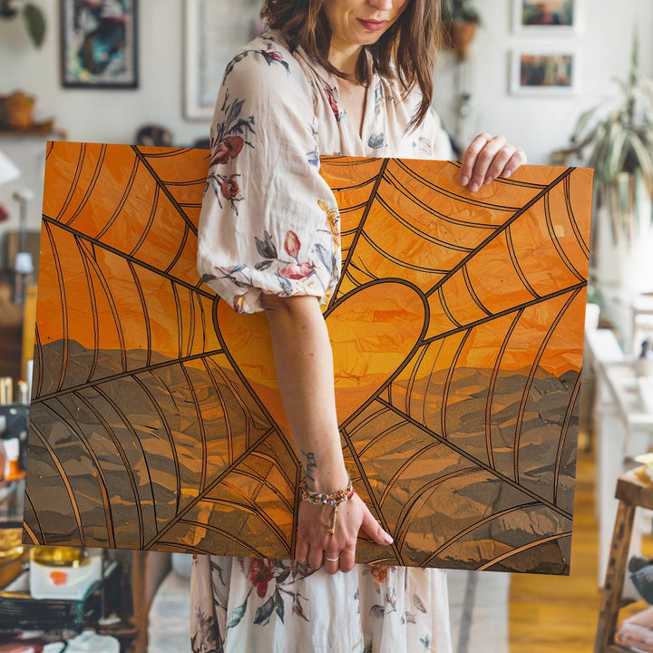 Bold Heart Web Canvas – Graphic Black & Orange Halloween Pop Art - Gifitto