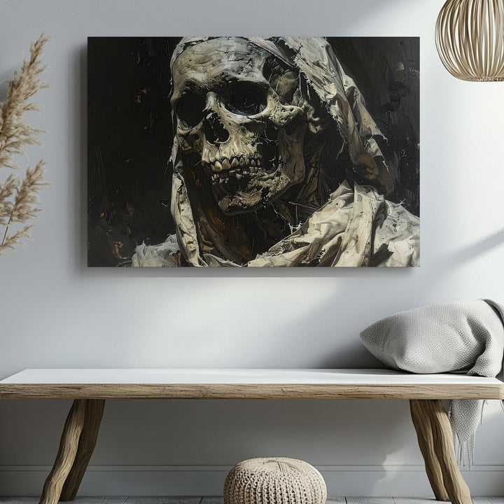 Decaying Mummy Portrait Canvas – Horror Undead Halloween Art - Gifitto