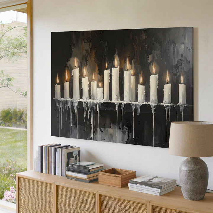 Ceremonial Candle Row Canvas – Gothic Flame and Wax Ritual Wall Art - Gifitto