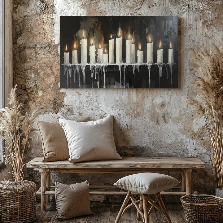 Ceremonial Candle Row Canvas – Gothic Flame and Wax Ritual Wall Art - Gifitto