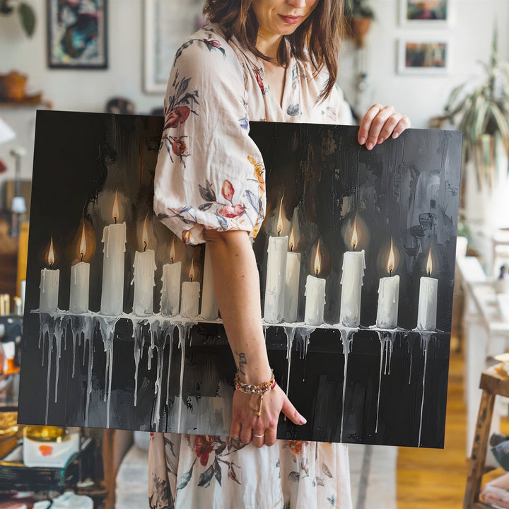 Ceremonial Candle Row Canvas – Gothic Flame and Wax Ritual Wall Art - Gifitto