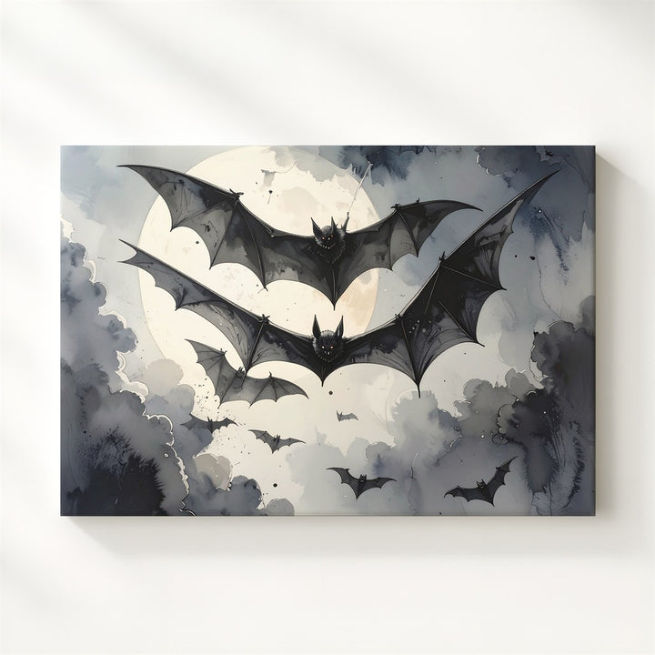 Moonlit Bats in Flight Canvas – Vintage Halloween Horror Wall Art - Gifitto