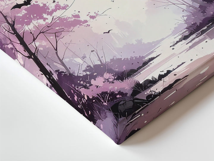 Twilight Bat Path Canvas – Dreamlike Forest in Violet Haze - Gifitto
