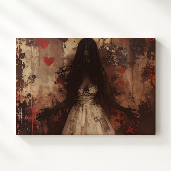 Ghost Bride Canvas – Faded Sepia Portrait of Cursed Love & Gothic Haunting - Gifitto