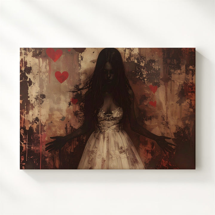 Ghost Bride Canvas – Faded Sepia Portrait of Cursed Love & Gothic Haunting - Gifitto