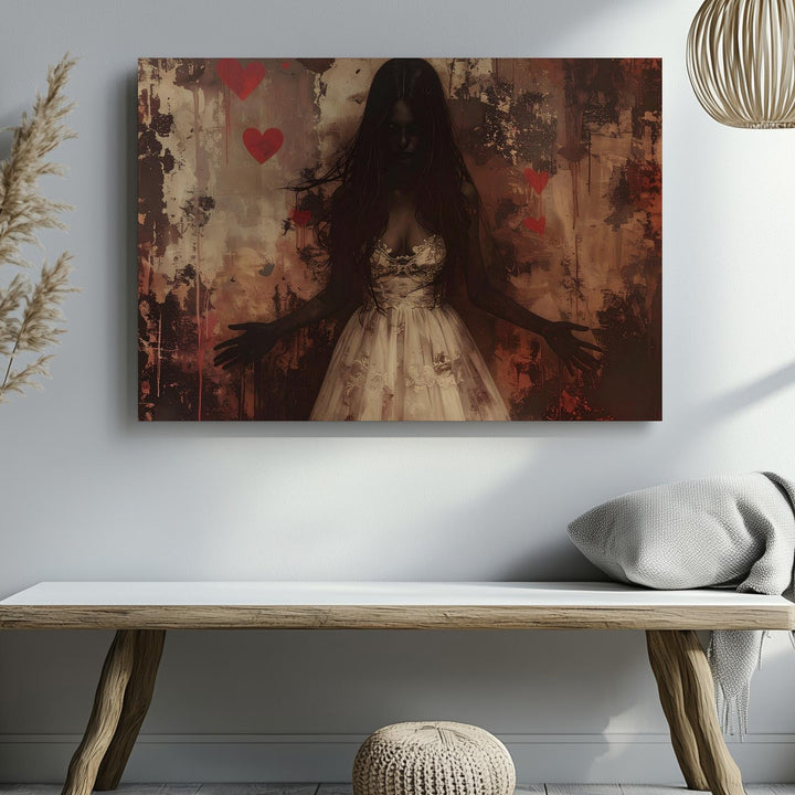 Ghost Bride Canvas – Faded Sepia Portrait of Cursed Love & Gothic Haunting - Gifitto