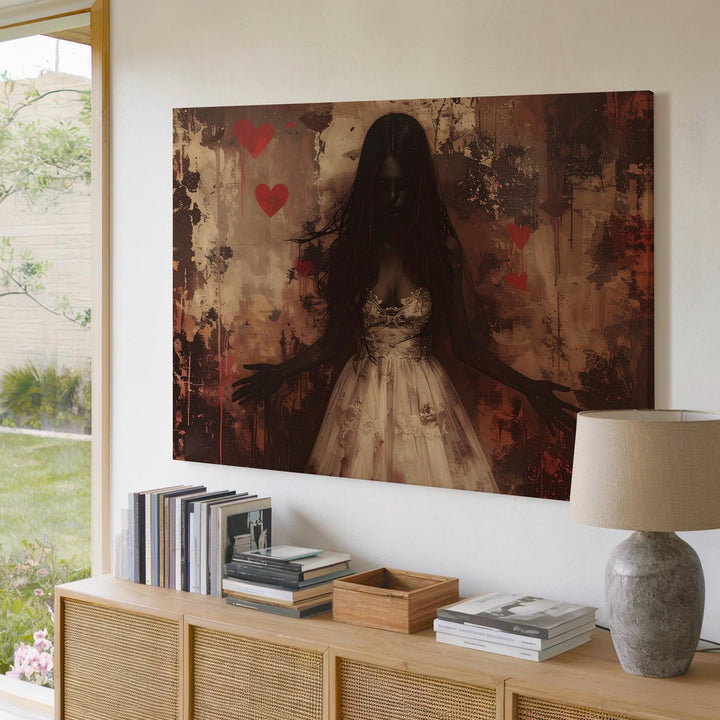 Ghost Bride Canvas – Faded Sepia Portrait of Cursed Love & Gothic Haunting - Gifitto