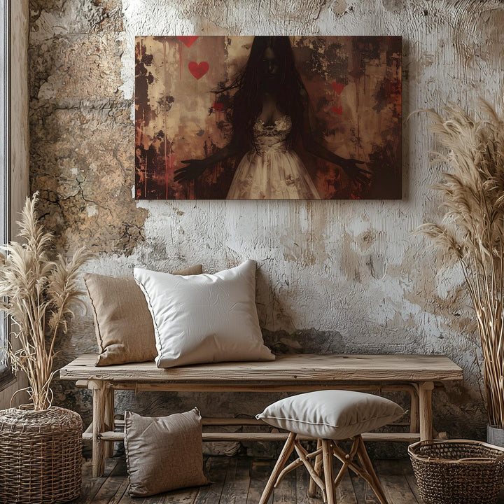Ghost Bride Canvas – Faded Sepia Portrait of Cursed Love & Gothic Haunting - Gifitto