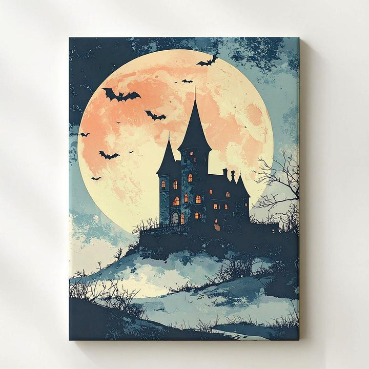 Fairytale Haunted Castle Canvas – Watercolor Moonlit Halloween Fantasy Art - Gifitto