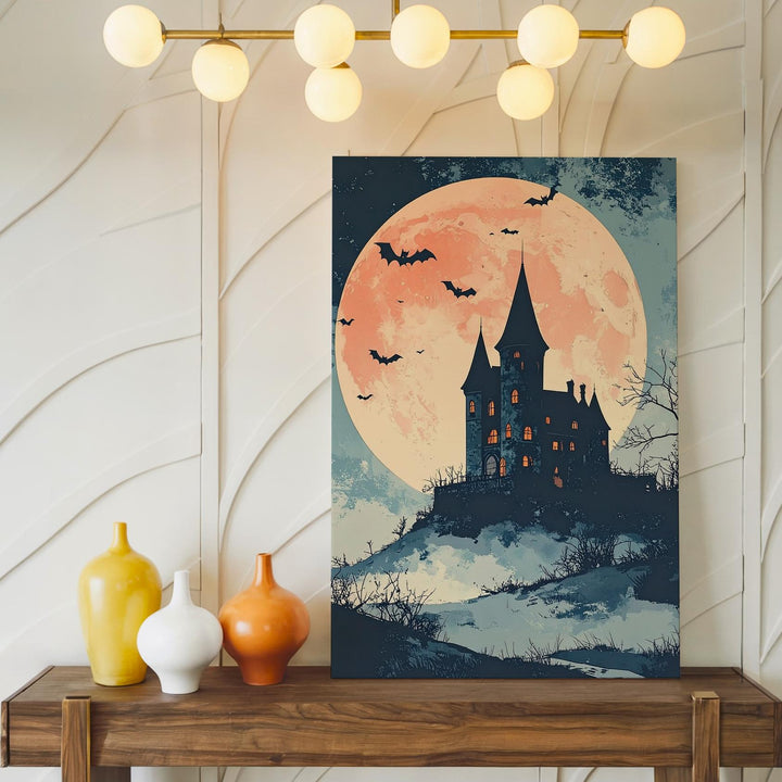 Fairytale Haunted Castle Canvas – Watercolor Moonlit Halloween Fantasy Art - Gifitto