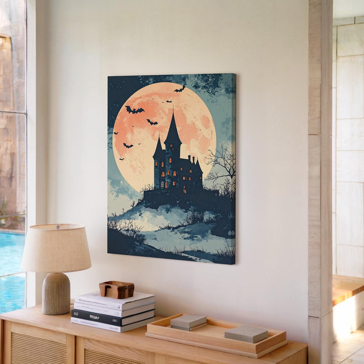 Fairytale Haunted Castle Canvas – Watercolor Moonlit Halloween Fantasy Art - Gifitto