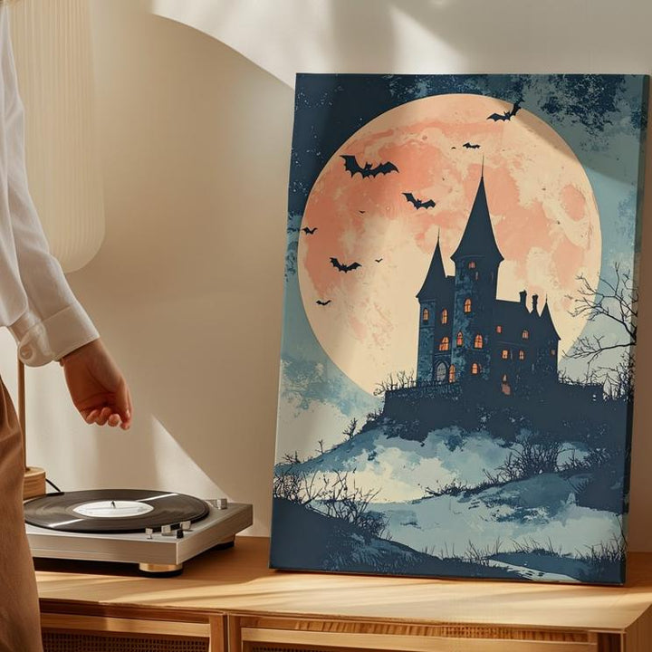 Fairytale Haunted Castle Canvas – Watercolor Moonlit Halloween Fantasy Art - Gifitto