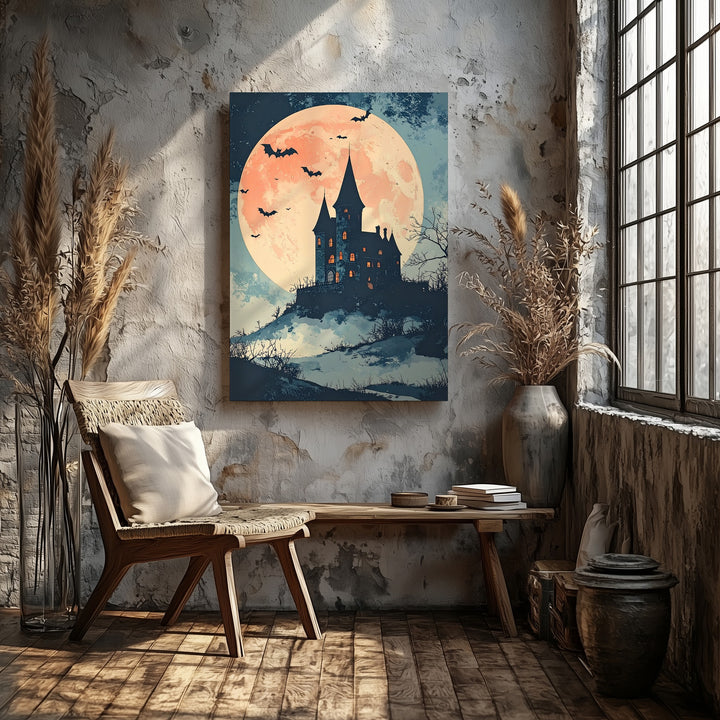 Fairytale Haunted Castle Canvas – Watercolor Moonlit Halloween Fantasy Art - Gifitto