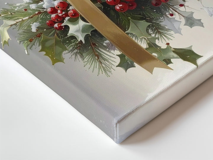 Golden Ribbon Mistletoe Bundle Canvas – Elegant Botanical Christmas Wall Art - Gifitto