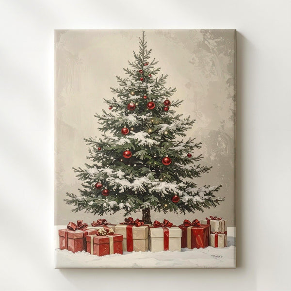 Vintage Christmas Tree Canvas – Minimal Hand-Drawn Holiday Wall Art - Gifitto