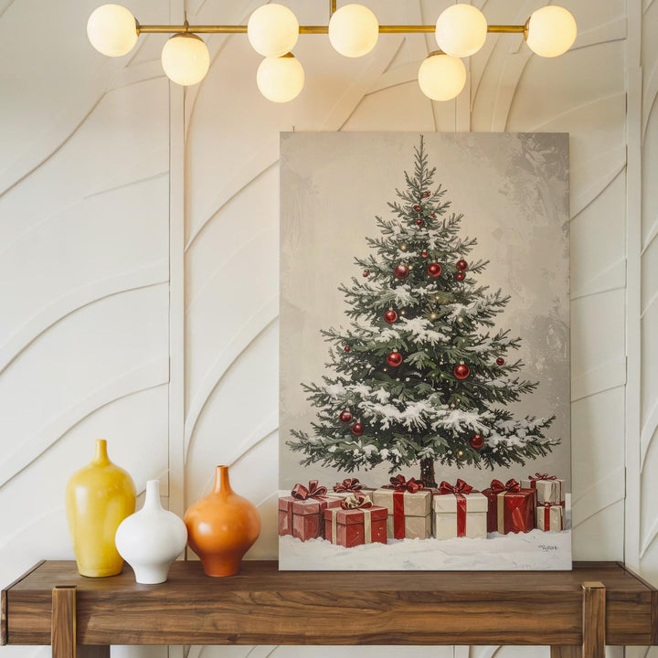 Vintage Christmas Tree Canvas – Minimal Hand-Drawn Holiday Wall Art - Gifitto