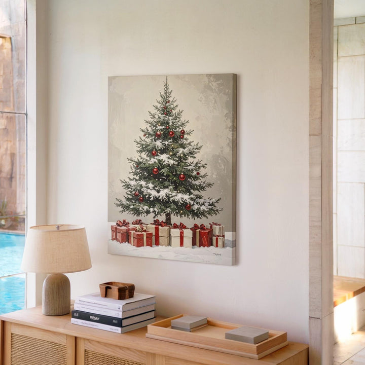 Vintage Christmas Tree Canvas – Minimal Hand-Drawn Holiday Wall Art - Gifitto