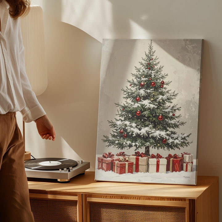 Vintage Christmas Tree Canvas – Minimal Hand-Drawn Holiday Wall Art - Gifitto