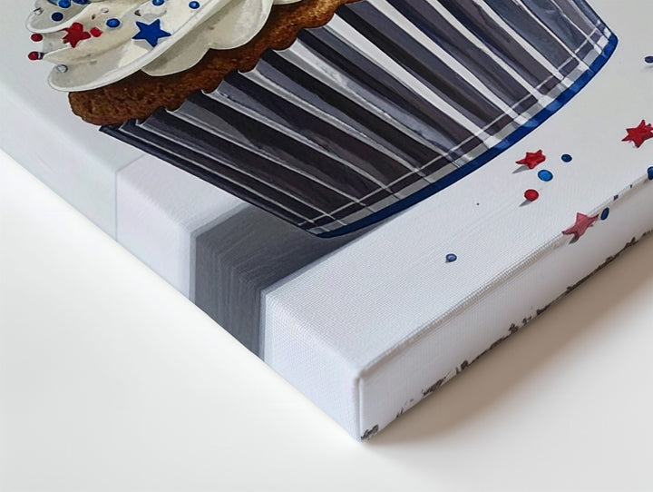 Patriotic Cupcake Canvas – Red, White & Blue Dessert with American Flag - Gifitto