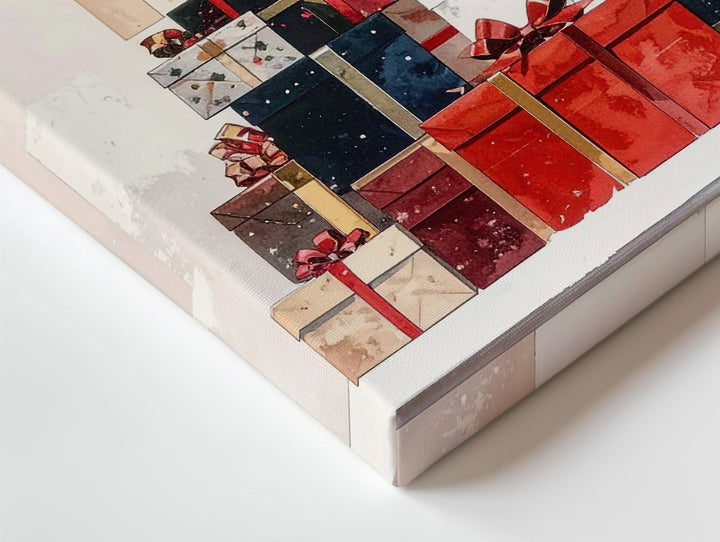 Stacked Christmas Gifts Canvas – Modern Holiday Wall Art in Warm Tones - Gifitto