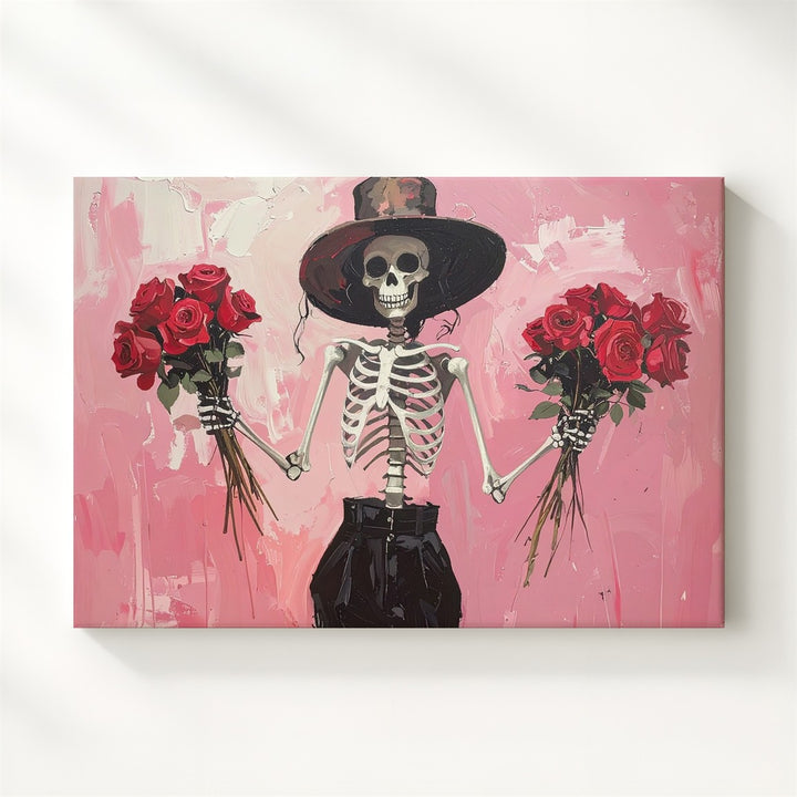 Dancing Skeleton Canvas – Rose-Wielding Spirit in Festive Flair - Gifitto