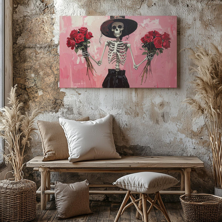 Dancing Skeleton Canvas – Rose-Wielding Spirit in Festive Flair - Gifitto