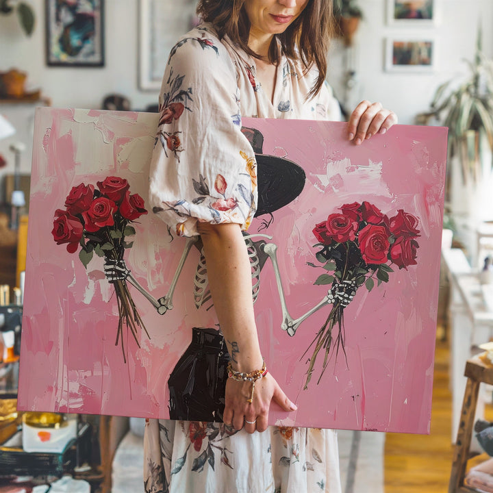 Dancing Skeleton Canvas – Rose-Wielding Spirit in Festive Flair - Gifitto