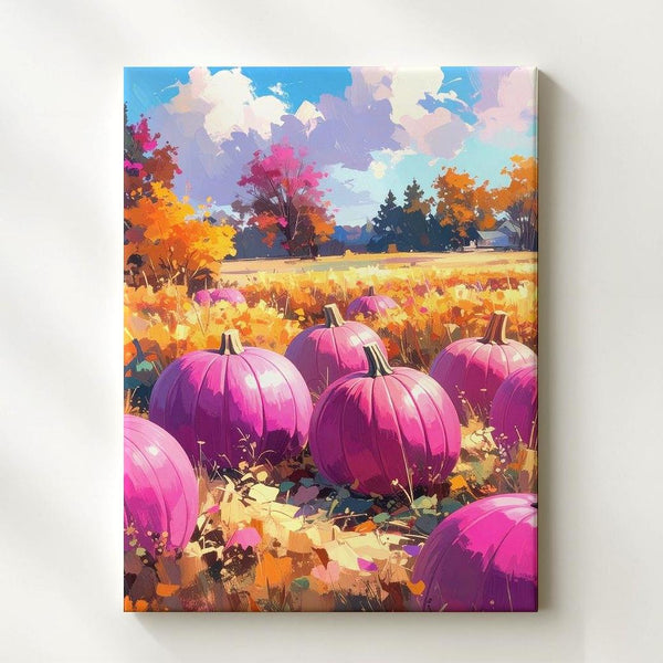 Magenta Pumpkin Field Canvas – Bold & Colorful Autumn Landscape Art - Gifitto