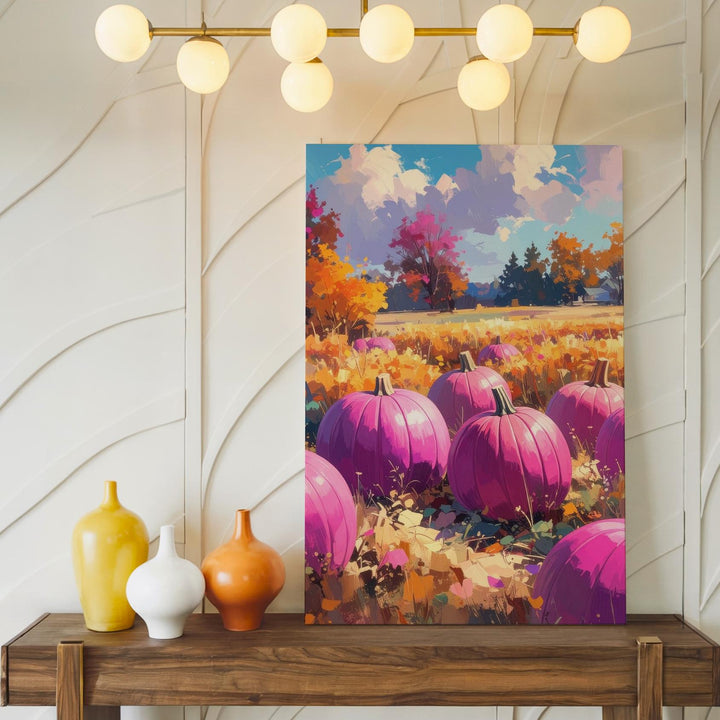 Magenta Pumpkin Field Canvas – Bold & Colorful Autumn Landscape Art - Gifitto