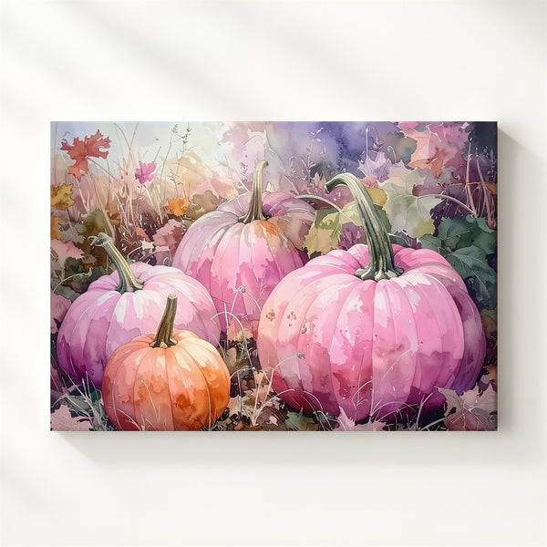 Blush Harvest Canvas – Pastel Pink Pumpkin Field with Soft Autumn Glow - Gifitto