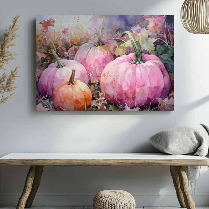 Blush Harvest Canvas – Pastel Pink Pumpkin Field with Soft Autumn Glow - Gifitto