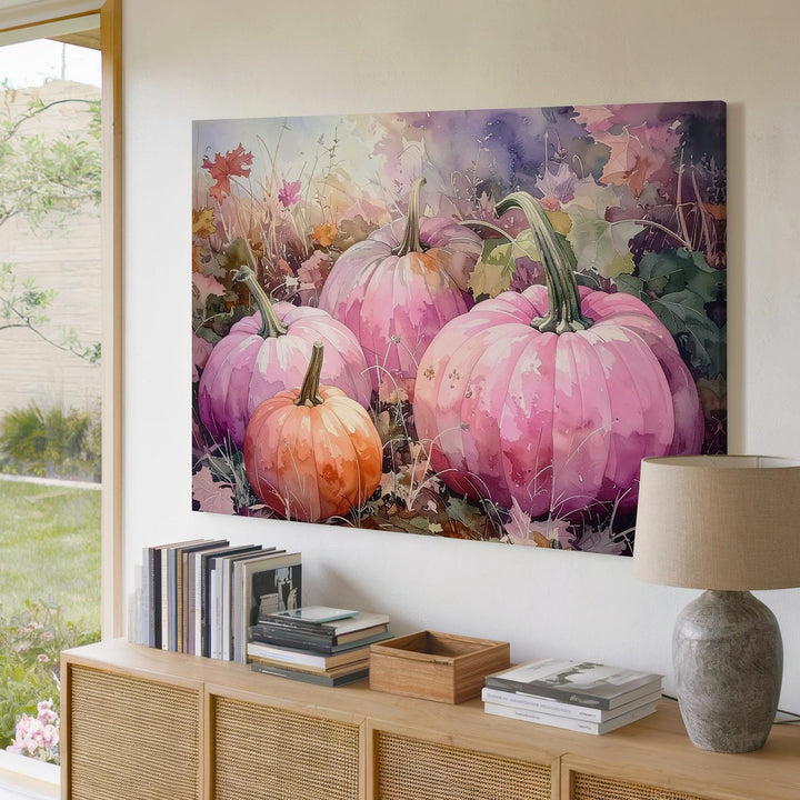 Blush Harvest Canvas – Pastel Pink Pumpkin Field with Soft Autumn Glow - Gifitto