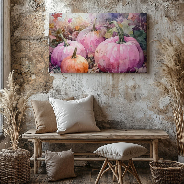 Blush Harvest Canvas – Pastel Pink Pumpkin Field with Soft Autumn Glow - Gifitto