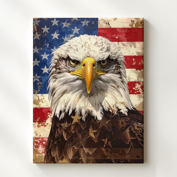 Bald Eagle Patriotic Canvas – Distressed American Flag & Fierce Expression - Gifitto