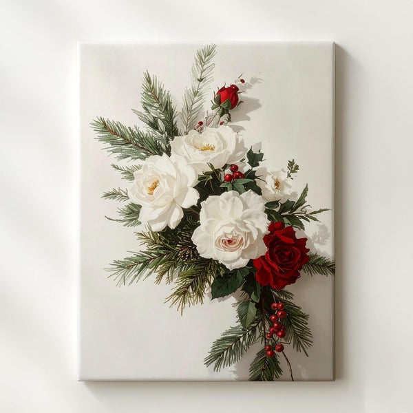 Christmas Rose Floral Canvas – Elegant Holiday Botanical Wall Art - Gifitto